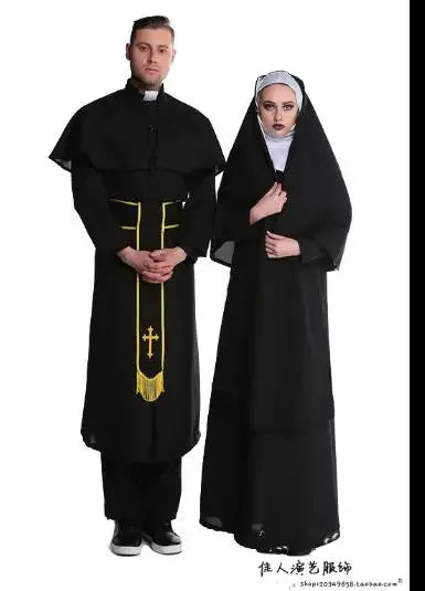 CosplayClergy Robes Pastor Clothing Nuns Halloween Cosplay Christian Perform Men Gown