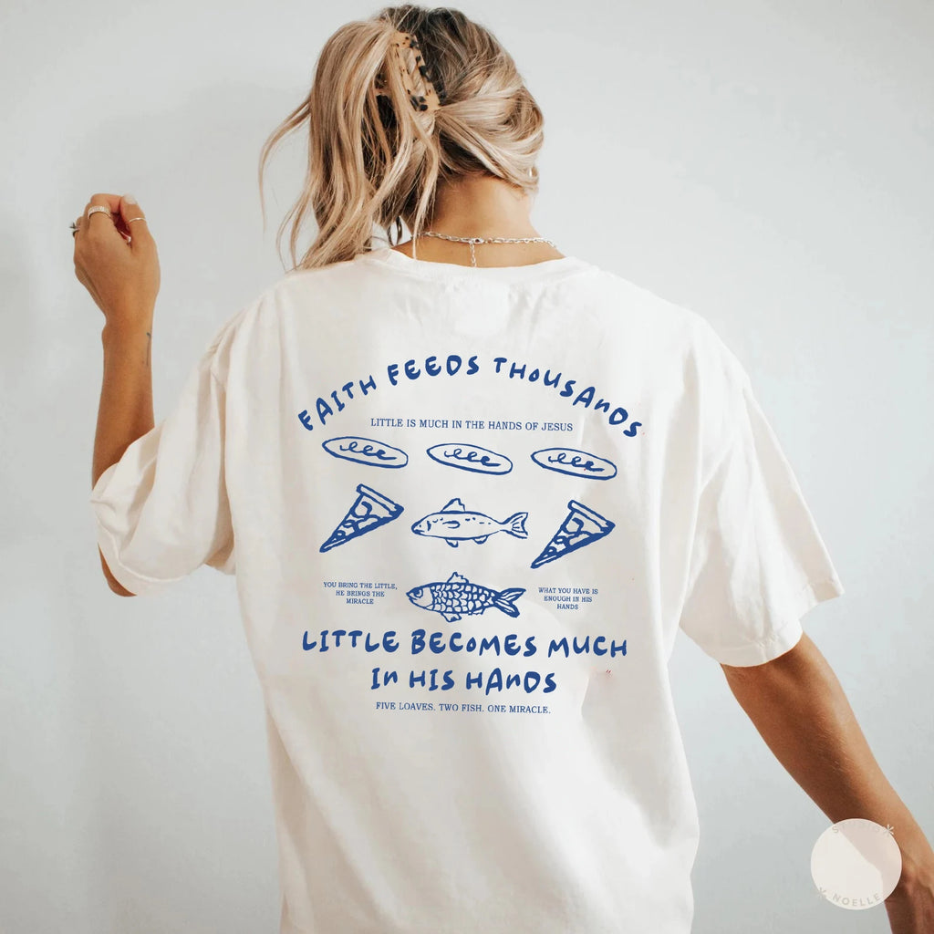 Loaves and Fishes Graphic T-Shirt Retro Boho Christian Jesus Math Shirt Cool Religious Faith Apparel Unisex Clothing Streetwear