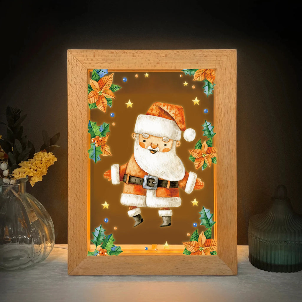2D Flat Santa Claus LED Acrylic Night Light Wood Photo Frame 21x17cm Cartoon Children Christmas Bedroom Gifts Home Decor Gift