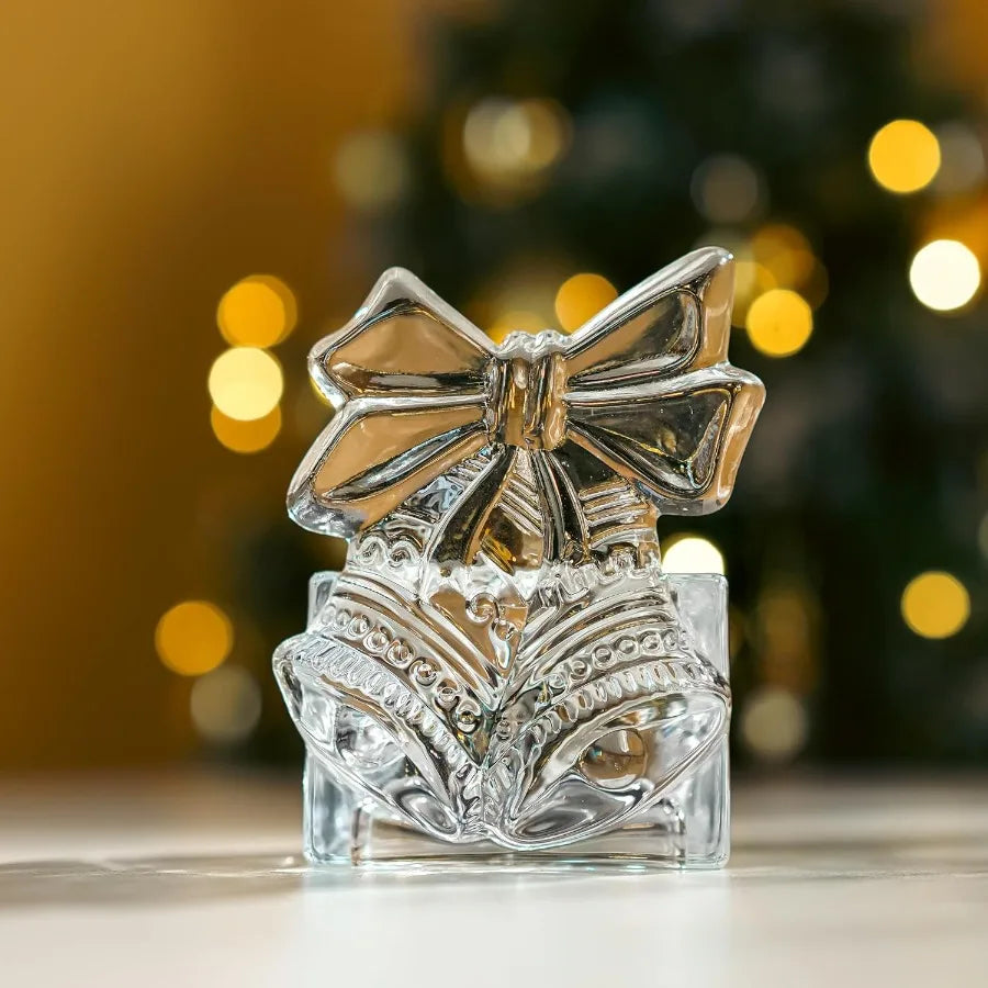 Glass Christmas Bell Tea Light Holder Clear Glass Candle Holder for Christmas Crystal Candle Holder Candle Not Iluded Single