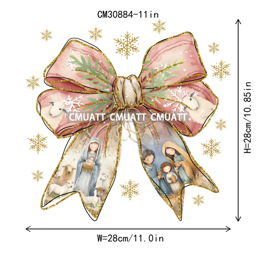 Coquette Jesus Glory To God In The Highest Christian Merry And Bright Christmas DTF Heat Transfer Stickers Iron On For Clothing
