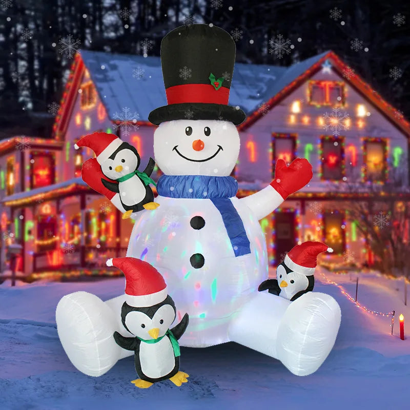 Christmas Inflatable Snowman Penguin Stacked Arhat with LED Lights Outdoor Party Christmas Decoration Garden Yard Props for Lawn