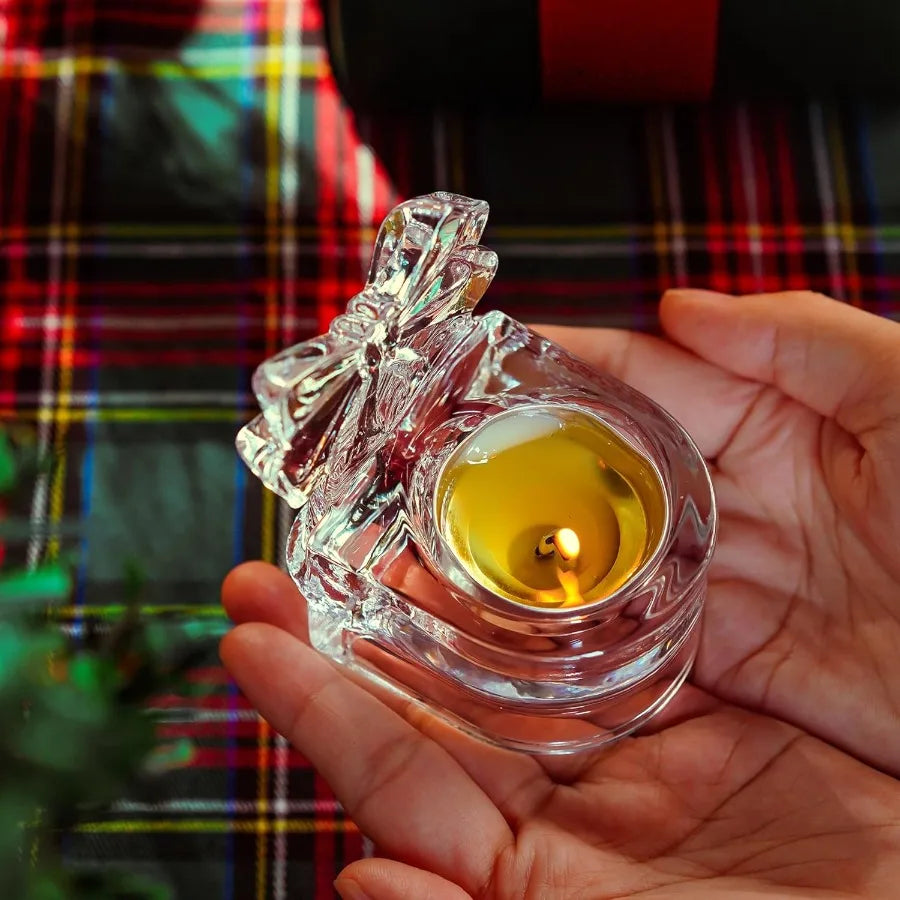 Glass Christmas Bell Tea Light Holder Clear Glass Candle Holder for Christmas Crystal Candle Holder Candle Not Iluded Single