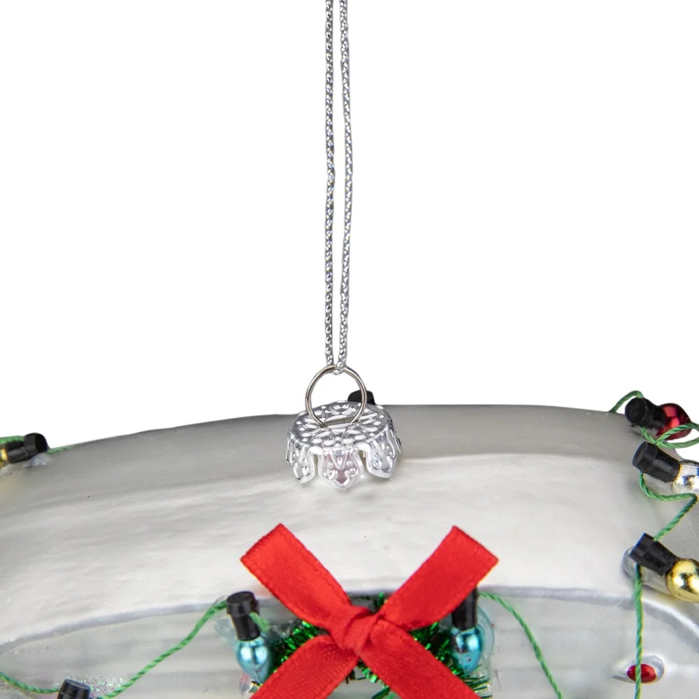 Vintage Glass Christmas Camper Ornament with Lights and Wreath Decorative Accent Indoor Gift Camping Enthusiasts 5 Inch