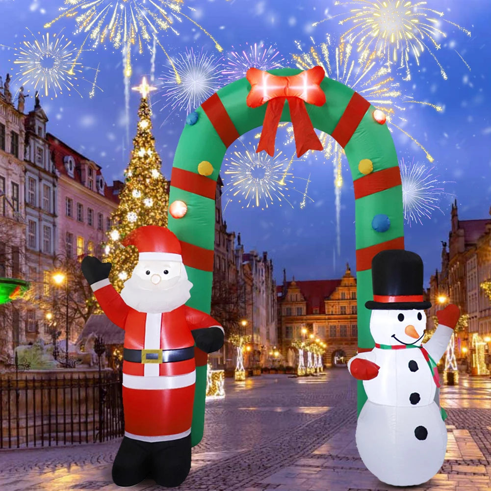 8ft Inflatable Christmas Arch Built-in Led Light Giant Santa Claus and Snowman Arch Large Outdoor Patio Decorations Garden Props