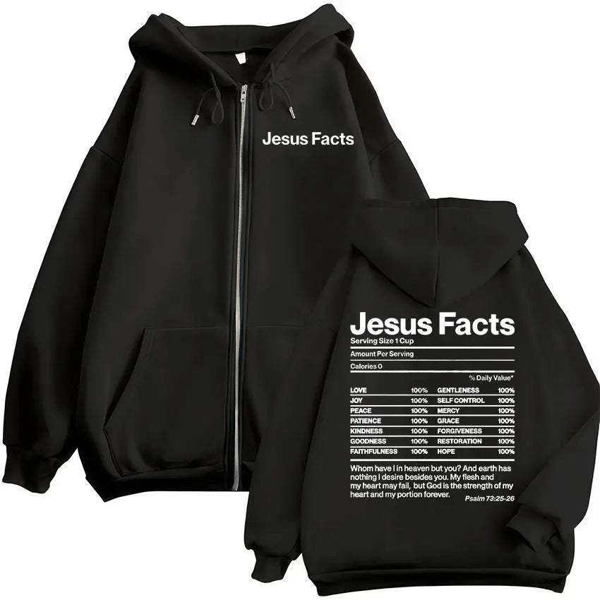 Christian Jesus Facts Bible Verse Zipper Hoodies Men Women Clothing Fashion Hip Hop Zip Up Sweatshirts Oversized Fleece Pullover