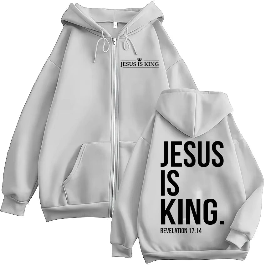 Jesus Is King Christian Bible Verse Zipper Hoodies Men Women Clothing Fashion Harajuku Zip Up Sweatshirts Fleece Casual Pullover