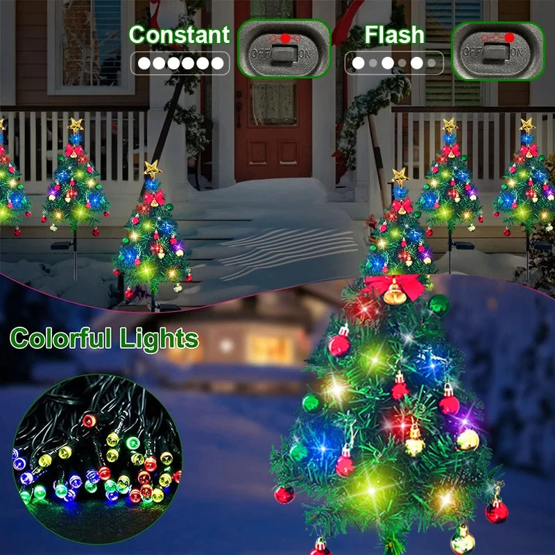 LED Solar Christmas Tree Decor Lights Outdoor Waterproof Garden Lawn Xmas Tree Stake Light For Pathway Yard Christmas Decoration