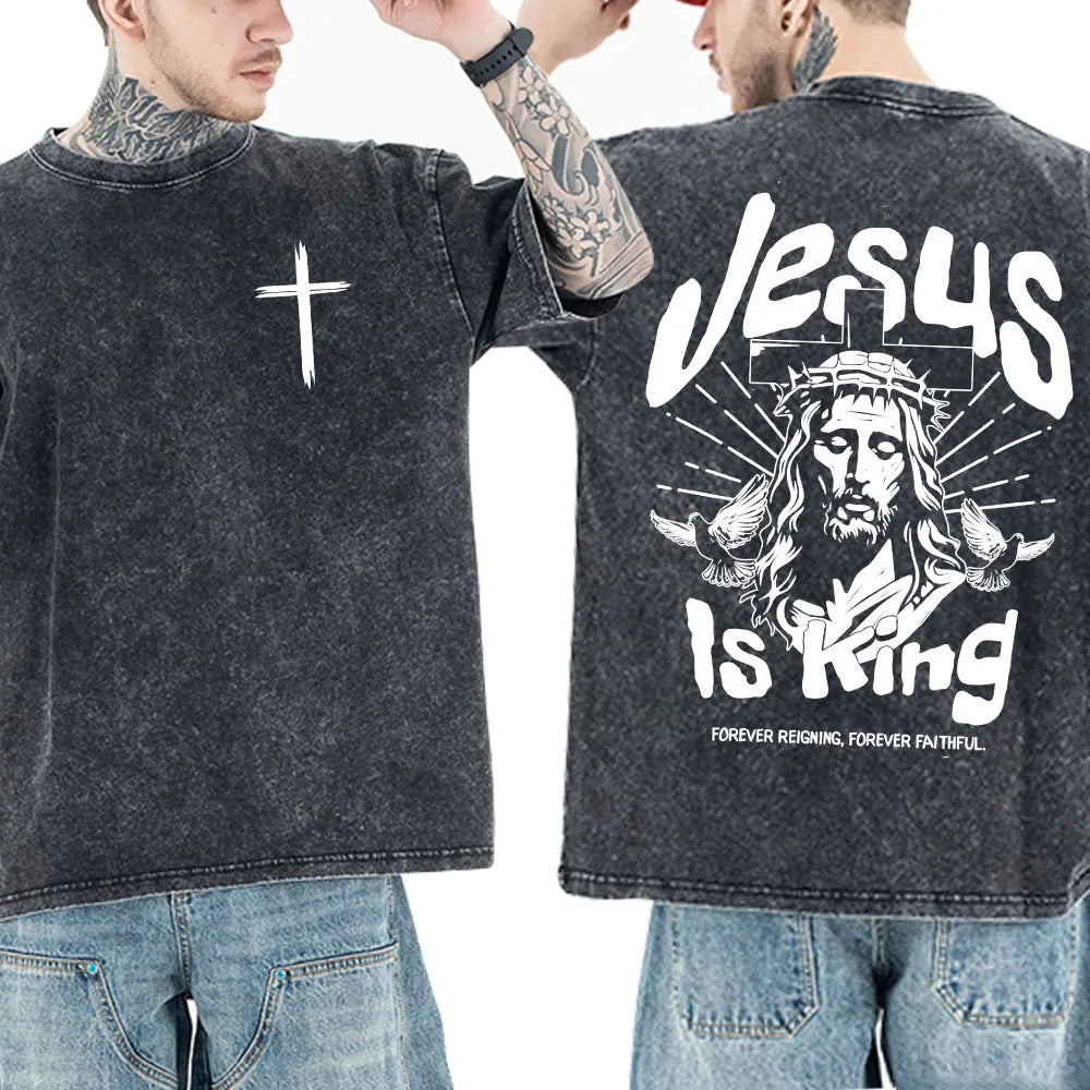 Christian Jesus Faith Bible Verse Washed T-shirts Men Women Clothing Fashion Vintage Oversized T Shirts Casual Cotton T-shirt