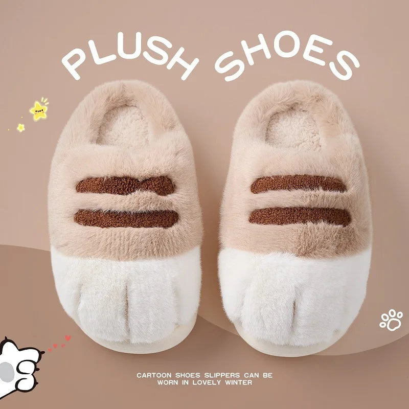 Fun fluffy cats feet slippers cute trend home shoes woman snug kitty paw furry slides women's Christmas slippers birthday gifts