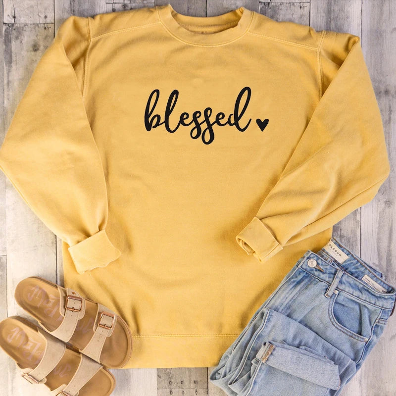 Blessed Heart Graphic Sweatshirt Religious Clothing Pullover Christian Bible Verse Baptism Cotton Jumper Jesus Blessed Tops