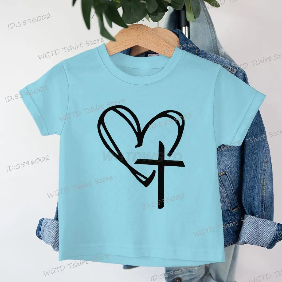 Children's Clothing Christian Heart Cross Glowing T-shirt Jesus Heart Cross Clothes Child Girl Boy Luminous Harajuku Kids Tops