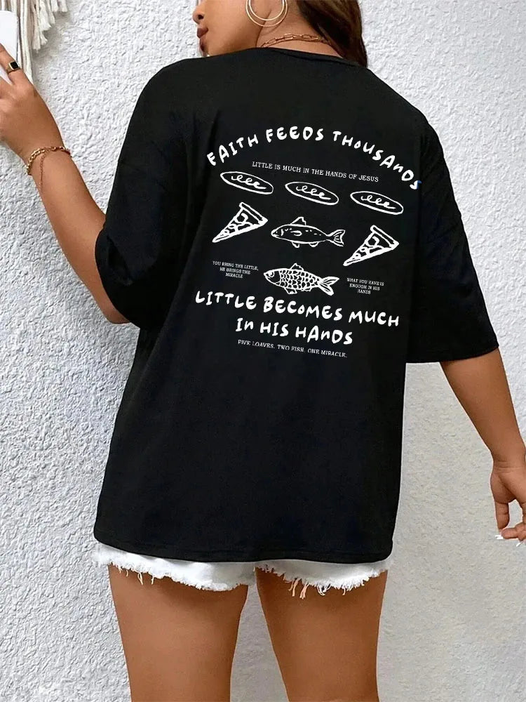 Christian Streetwear Jesus Math Graphic Shirt Retro Boho Loaves and Fishes T-Shirt Cool Religious Faith Apparel Unisex Clothing