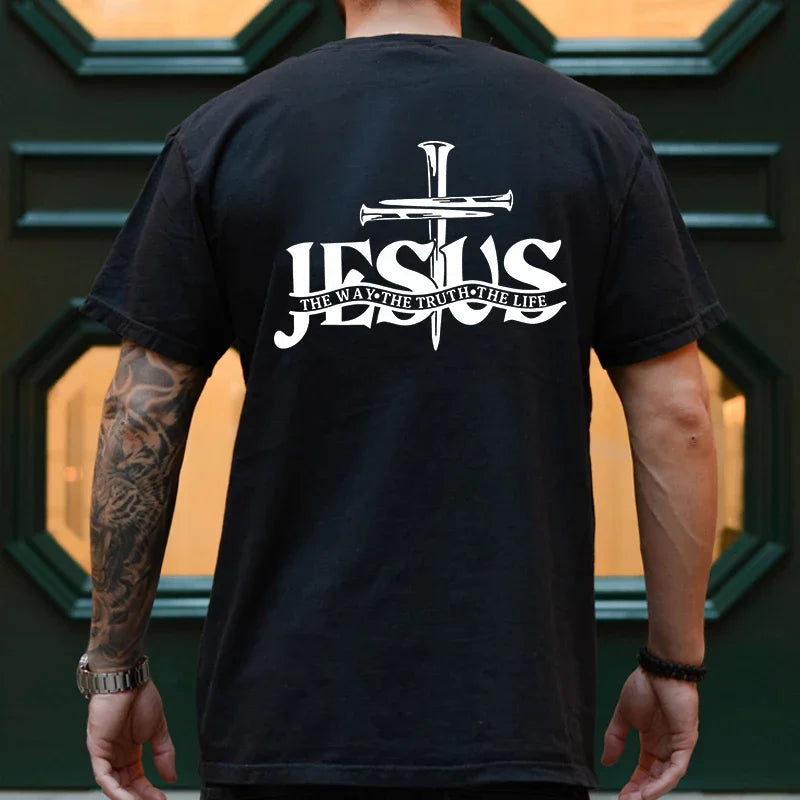 Men Tee Shirt Jesus Christ Back Printing T-Shirt Fashion Graphic Tops Gift for Christian Jesus Streetwear Oversized Y2k Clothing