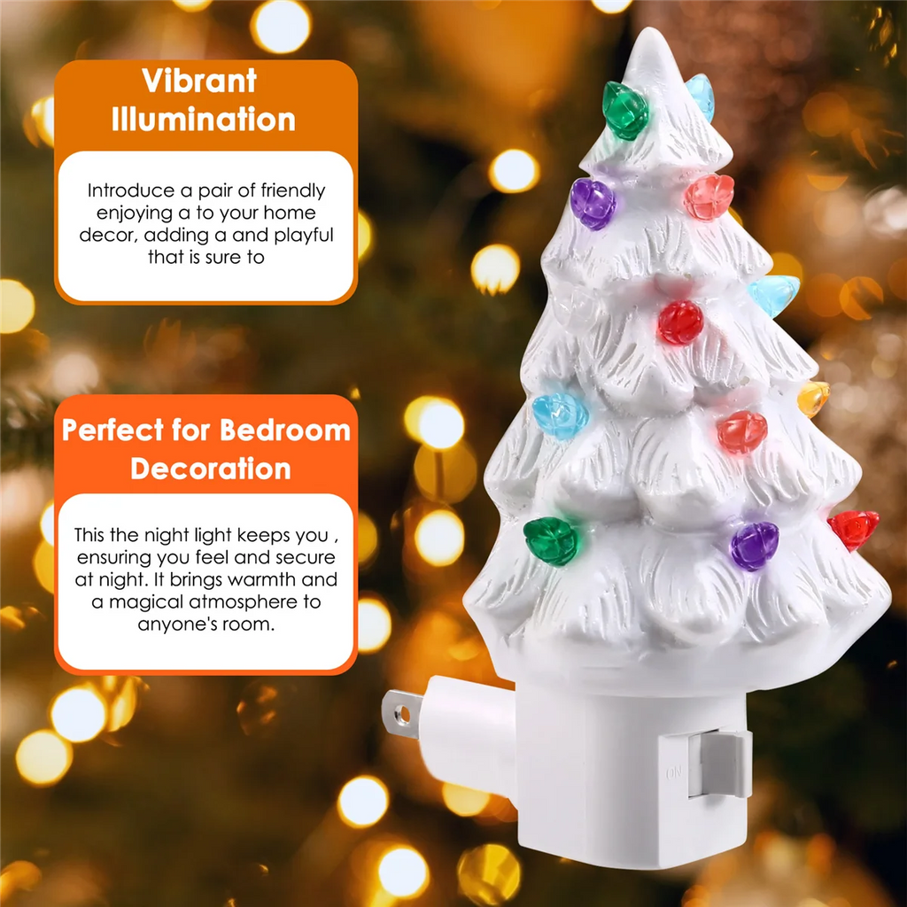 ABLQ Christmas Tree Night Light Plug in Christmas Decorative Tree Resin Decorative Tree Light for Bedroom Living Room US Plug
