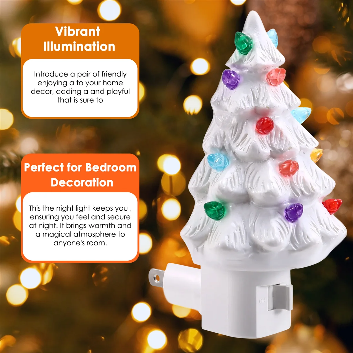 ABLQ Christmas Tree Night Light Plug in Christmas Decorative Tree Resin Decorative Tree Light for Bedroom Living Room US Plug