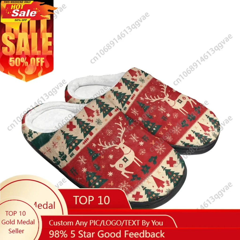 Winter Christmas Fuzzy Elk Holiday Christmas Home Cotton Slippers Mens Womens Teenager Plush Bedroom Keep Warm Custom Slipper