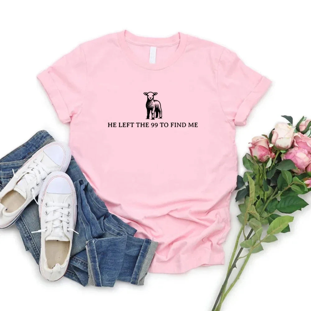 Retro Religious T Shirt He Left The 99 T-Shirts Christian Shirt Bible Verse Tee Christian Apparel Women Clothing Streetwear Tops