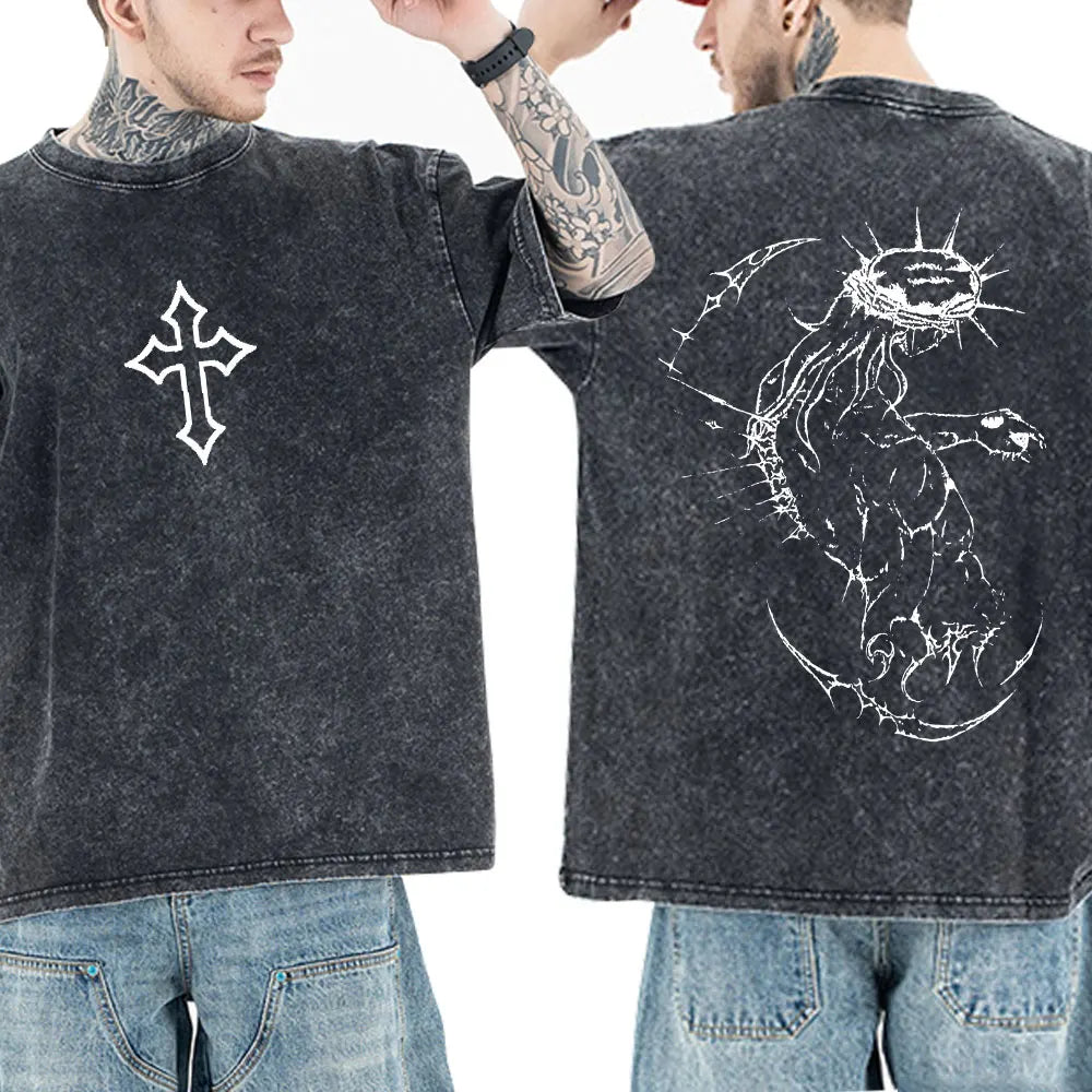 Washed Vintage Christian Jesus Bible Verse T-shirts Men Women Clothing Fashion Harajuku Cotton Short Sleeves Oversized T Shirts