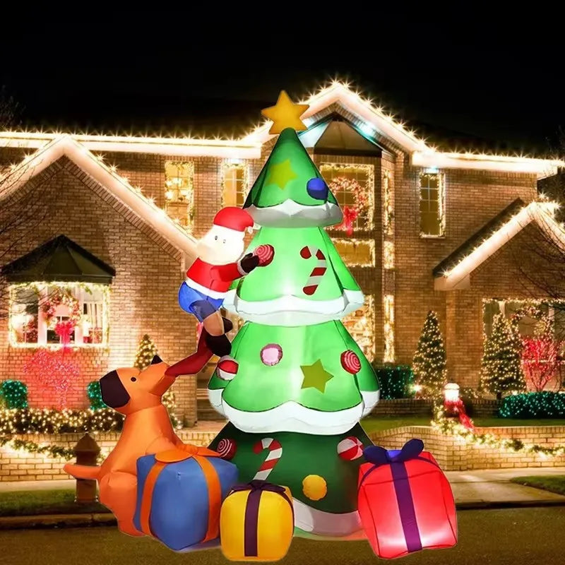 Christmas Tree Inflatable Model 7FT Dog Santa Claus LED Light Xmas Inflatable Decoration Gift Outdoor Indoor Party Yard Prop