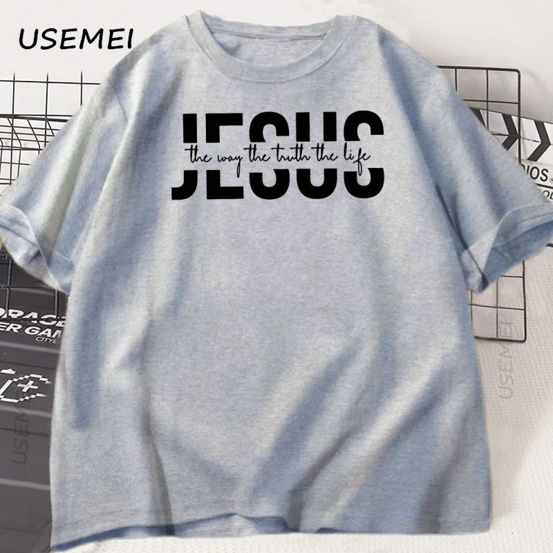 Jesus Religious T Shirt Christian Cotton T-shirt Casual Round Neck Cotton Short Sleeve Tshirt Men Women Printed Tees Clothing