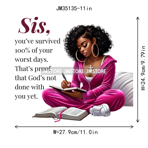 Christian Black Woman Positive Affirmation Bible Praying Blessed Iron on DTF Transfers Stickers Ready to Press for Clothing Bags