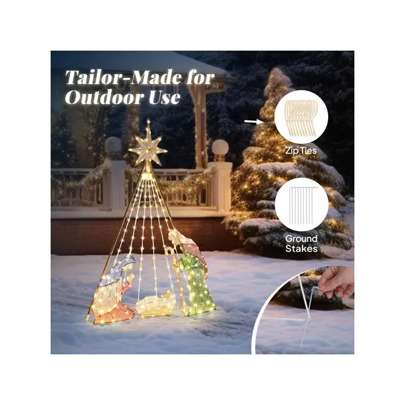 121x30x185cm 4.5V 3.6W Green Onion Cloth with Leather Thread, 10% Flashing Light, Christmas Nativity Scene Decoration