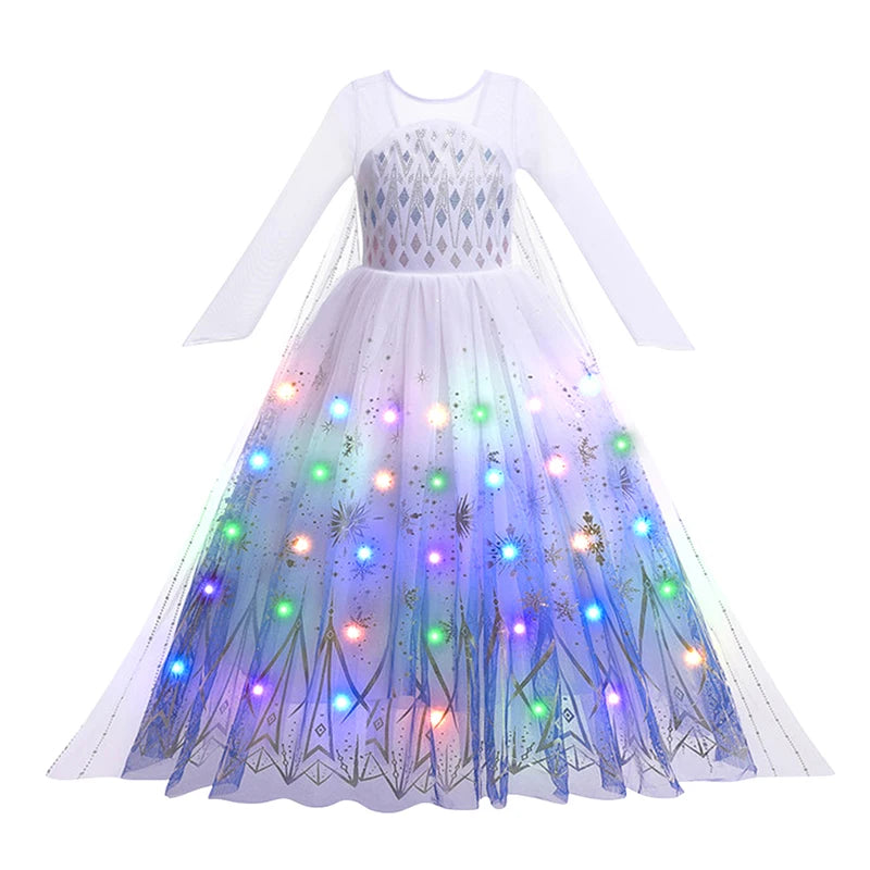 LED Light Up Elsa Dresses for Girls Kids Carnival Christmas Party Gown Childrens Cosplay Party Clothes Girls Long Sleeve Dresses