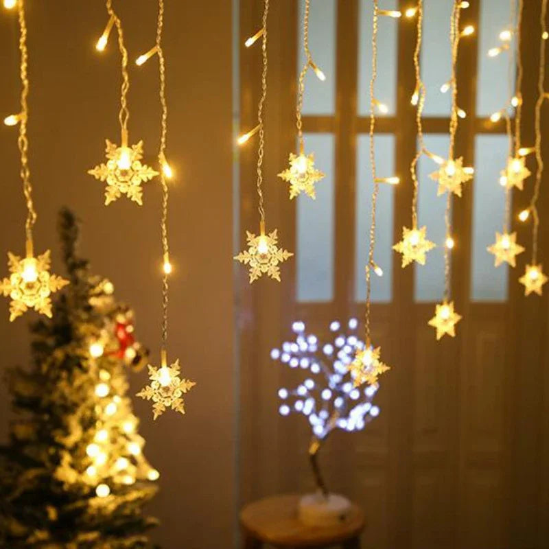 Christmas Lights Led Snowflake Curtain Garland Outdoor Fairy String Lights Holiday Party Garden New Year Decoration 2024