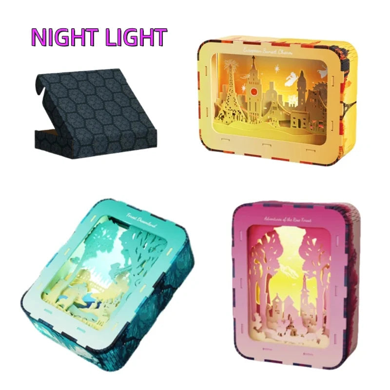 3D Puzzle Night Light Wooden Model Kit Creative Desktop Decoration MOC Fairy Tale Architecture Building Set Holiday Gift