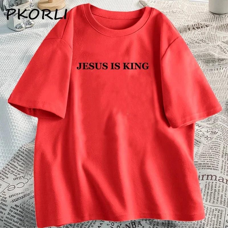 Jesus Is King T-shirt Women Casual God Is Good Tshirt Female Christian Based Clothing Faith Tee Shirt Cotton Short Sleeve Tees