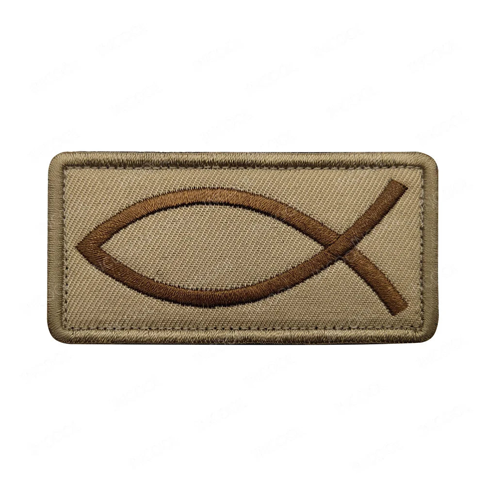 Jesus Fish Embroidered Patches God Christian Cross Sign Strip Embroidery Shoulder Appliqued Hook Loop Chevron For Clothing Cap