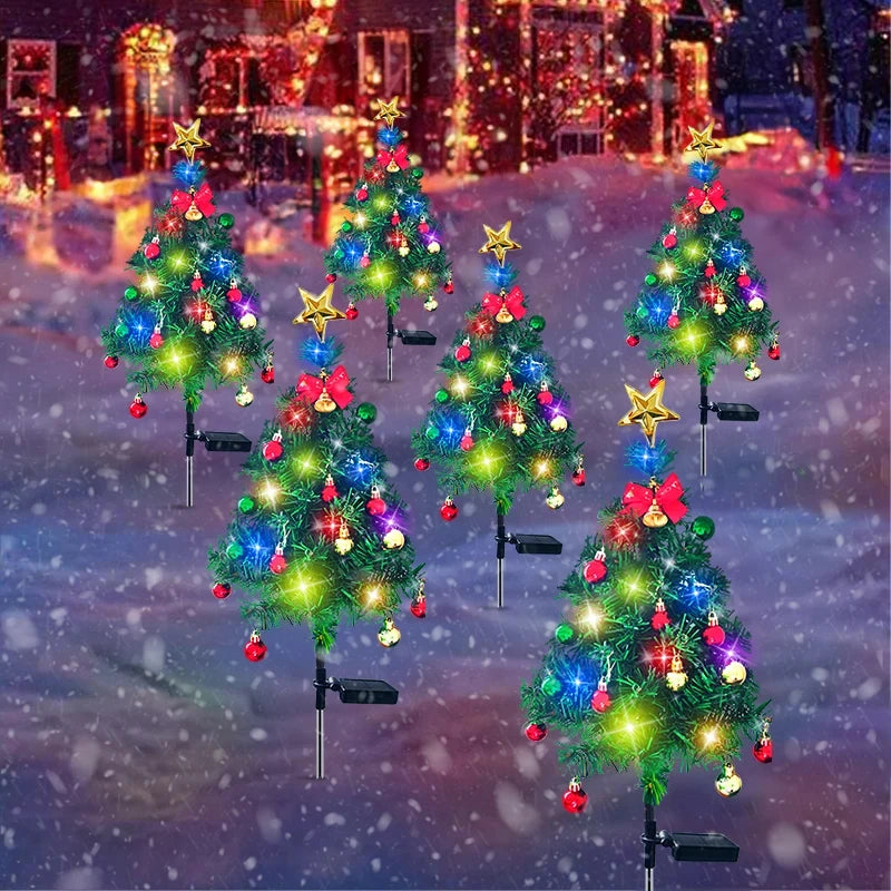 LED Solar Christmas Tree Decor Lights Outdoor Waterproof Garden Lawn Xmas Tree Stake Light For Pathway Yard Christmas Decoration