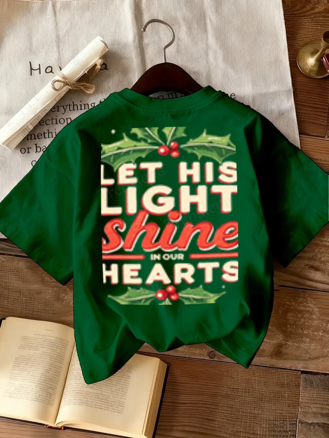 Women T-shirt Christmas T-Shirt "Let His Light Shine" Women's Holiday Tee