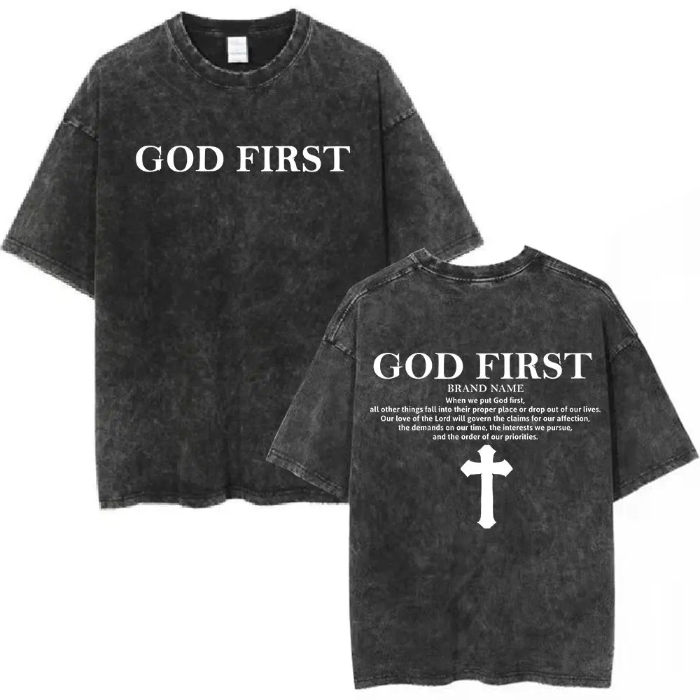 Washed Vintage Christian Jesus Bible Verse T-shirts Men Women Clothing Fashion Harajuku Cotton Short Sleeves Oversized T Shirts