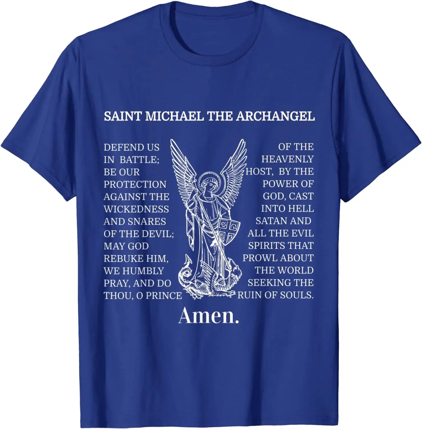 Saint St Michael Prayer Men T-Shirt Catholic Archangel Christian Shirt Short Sleeve Casual Cotton O-Neck Men Clothing  Tshirt