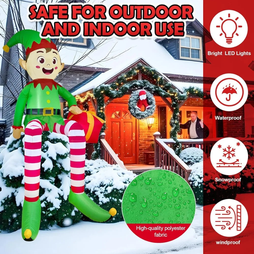 8FT Christmas Inflatables Sitting Elf Decoration LED Lights Kids Christmas Inflatable Toys Outdoor Courtyard Garden Decor Gifts