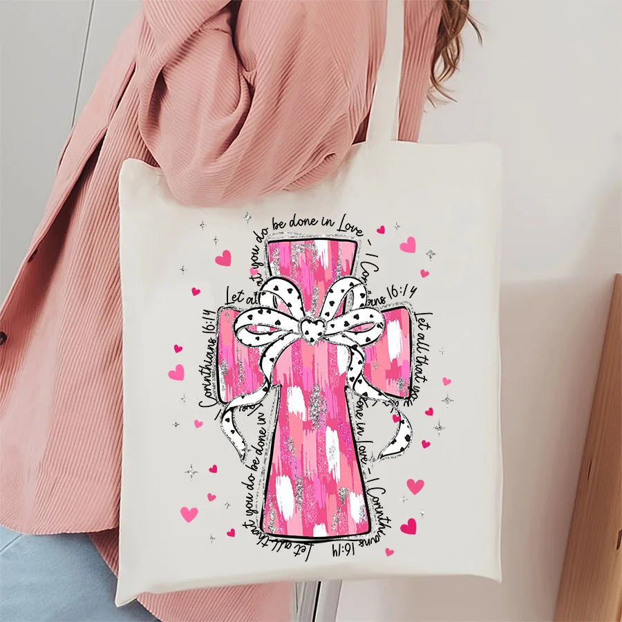 Christian Valentines Day Pink Cross Bible Verse Iron-On Heat Transfer Sticker Decals Patch T-shirts Sweatshirts Bags Clothing