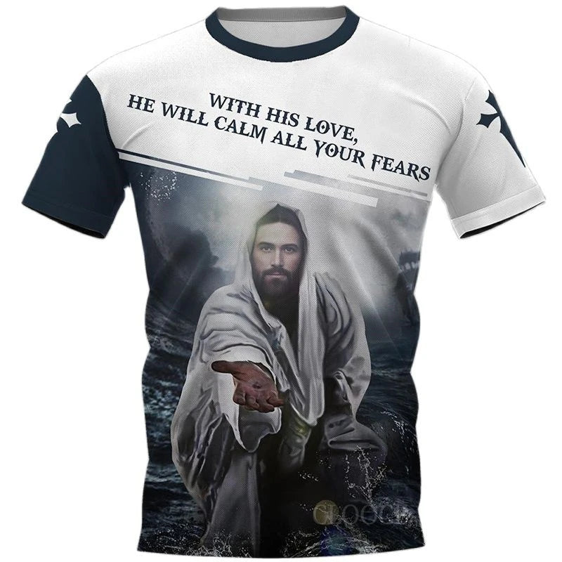 Christian Jesus Graphic T-shirt Men Women Clothing O-neck Short Sleeve T Shirts 3D Print Savior Casual Fashion Streetwear Tees