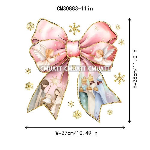 Coquette Jesus Glory To God In The Highest Christian Merry And Bright Christmas DTF Heat Transfer Stickers Iron On For Clothing