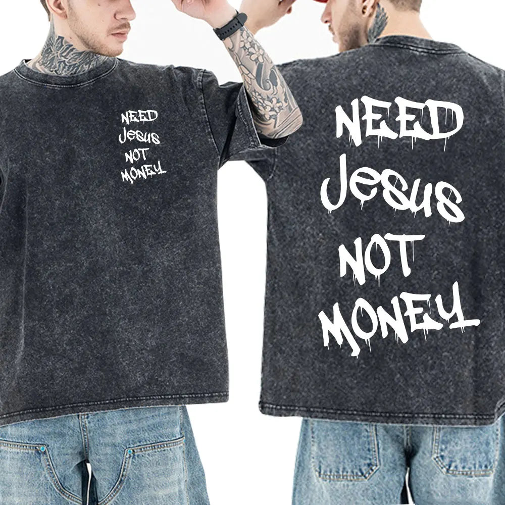 Christian Jesus Faith Bible Verse Washed T-shirts Men Women Clothing Fashion Vintage Oversized T Shirts Casual Cotton T-shirt