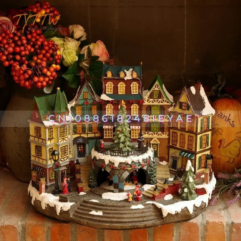 European Style Country Town Villa House Christmas Music Lighting Restaurant Atmosphere Scene Layout Decorations