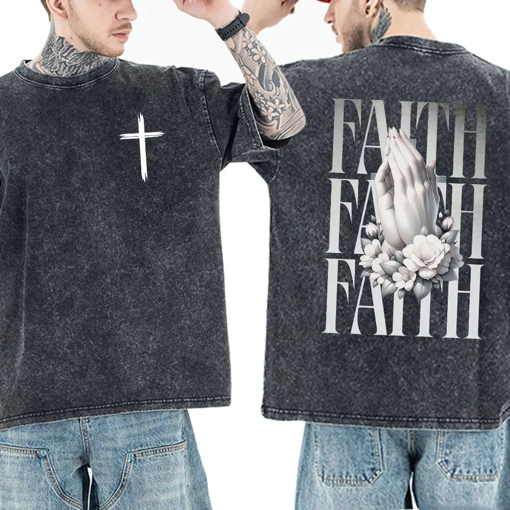 Christian Jesus Faith Bible Verse Washed T-shirts Men Women Clothing Fashion Vintage Oversized T Shirts Casual Cotton T-shirt