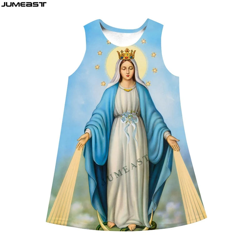 Jumeast 3D Virgin Mary Print Sleeveless Skirt Dress Christian Angel Graphic Summer Fashion Women's Nightdress Lolita Clothing