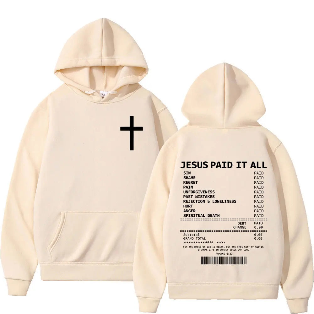 Salvation Jesus Paid It All Hoodies Christian Bible Verse Men's Women Clothing Vintage Sweatshirts Oversized Pullovers Autumn