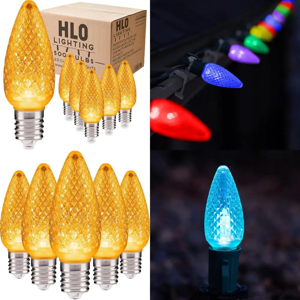 Yellow C9 Faceted LED Christmas Light Bulbs Set of 500 - Durable Indoor & Outdoor Replacement Bulbs for Holiday Decor