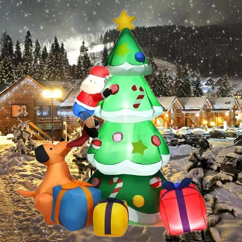 Christmas Tree Inflatable Model 7FT Dog Santa Claus LED Light Xmas Inflatable Decoration Gift Outdoor Indoor Party Yard Prop