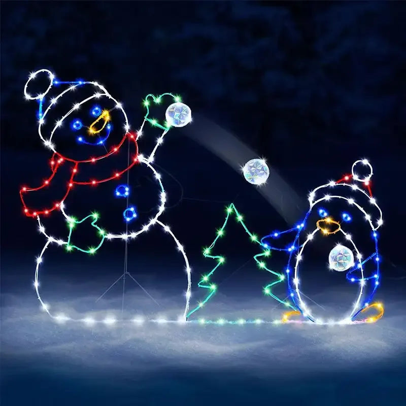 Animated LED Snowman Ornament with Glitter Light for Christmas and Holiday Party Winter Garden Yard Outdoor Decor
