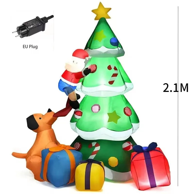 Christmas Tree Inflatable Model 7FT Dog Santa Claus LED Light Xmas Inflatable Decoration Gift Outdoor Indoor Party Yard Prop