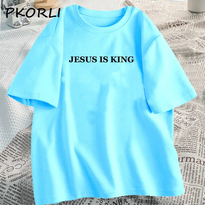 Jesus Is King T-shirt Women Casual God Is Good Tshirt Female Christian Based Clothing Faith Tee Shirt Cotton Short Sleeve Tees